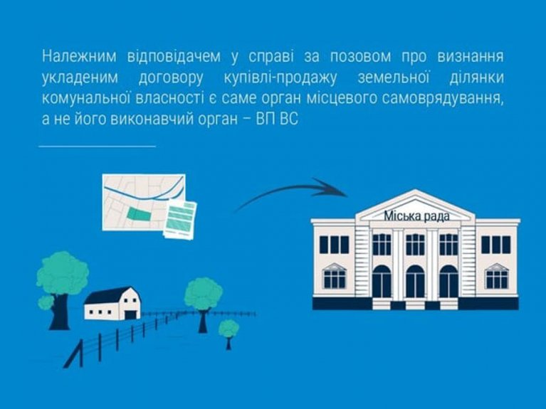 Належним відповідачем у справі про визнання укладеним договору купівлі-продажу землі комвласності є орган місцевого самоврядування, а не його виконавчий орган – ВП ВС